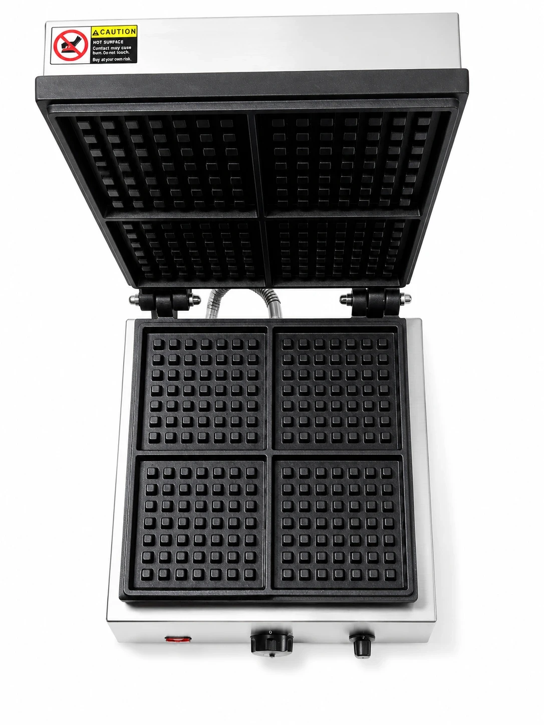 Gaufrier Professionnel 4 Empreintes Carrées en Inox avec Thermostat & Minuterie