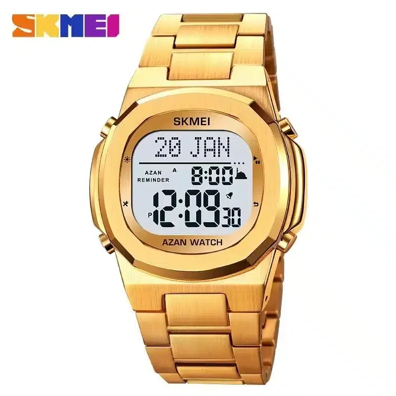 SKMEI-Montre-bracelet électronique étanche en acier pour homme, de luxe, Horloge de compte à rebours, Rappel de prière
