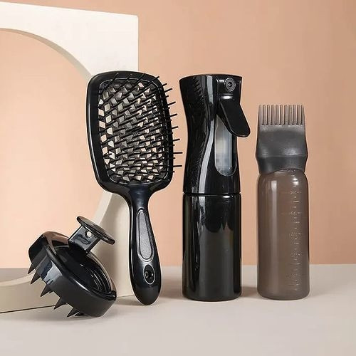 Kit Coiffure 4 Pièces : Brosse Démêlant & Pulvérisateur & Applicateur & Peigne
