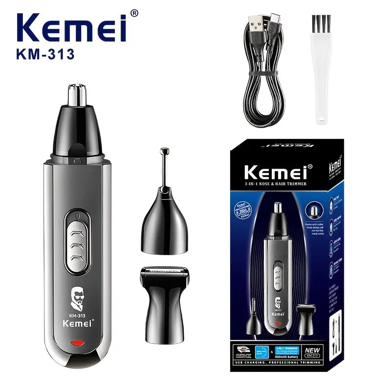 Tondeuse électrique 3 en 1 pour le nez, têtes de rasage pour sourcils et nez, épilation Kemei KM-313
