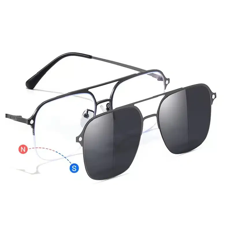 Lunettes de soleil magnétiques classiques Demi Cadre verres polarisés, lunettes de soleil de haute qualité avec etui