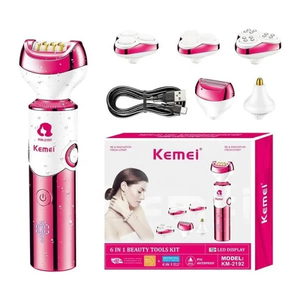 Kemei-Épilateur électrique multifonction pour femme, 6 en 1, trousse à outils de beauté, LCD Defeather, rasoir à cheveux aste pour femme