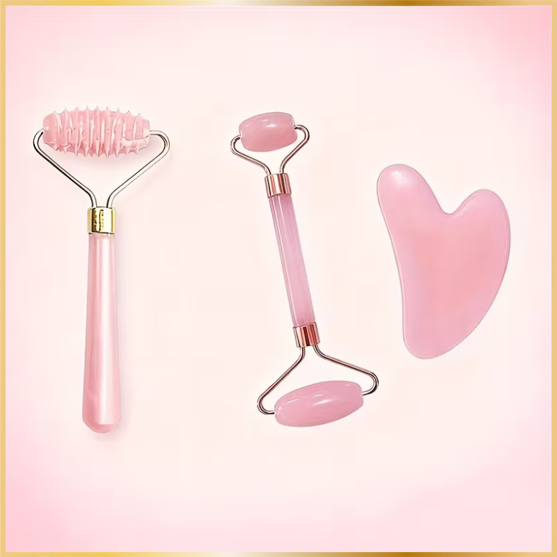 Ensemble Massage Visage 3 en 1 – Rouleau & Gua Sha