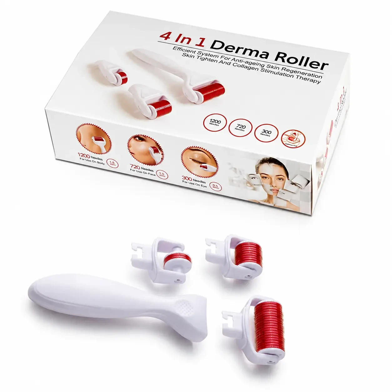 Derma Roller 4-en-1 - Kit de 3 Rouleaux Massants et Soins Visage