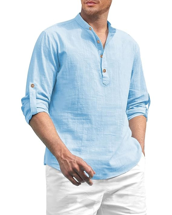 Chemise Kurta droite en mélange de coton uni Univibe pour homme