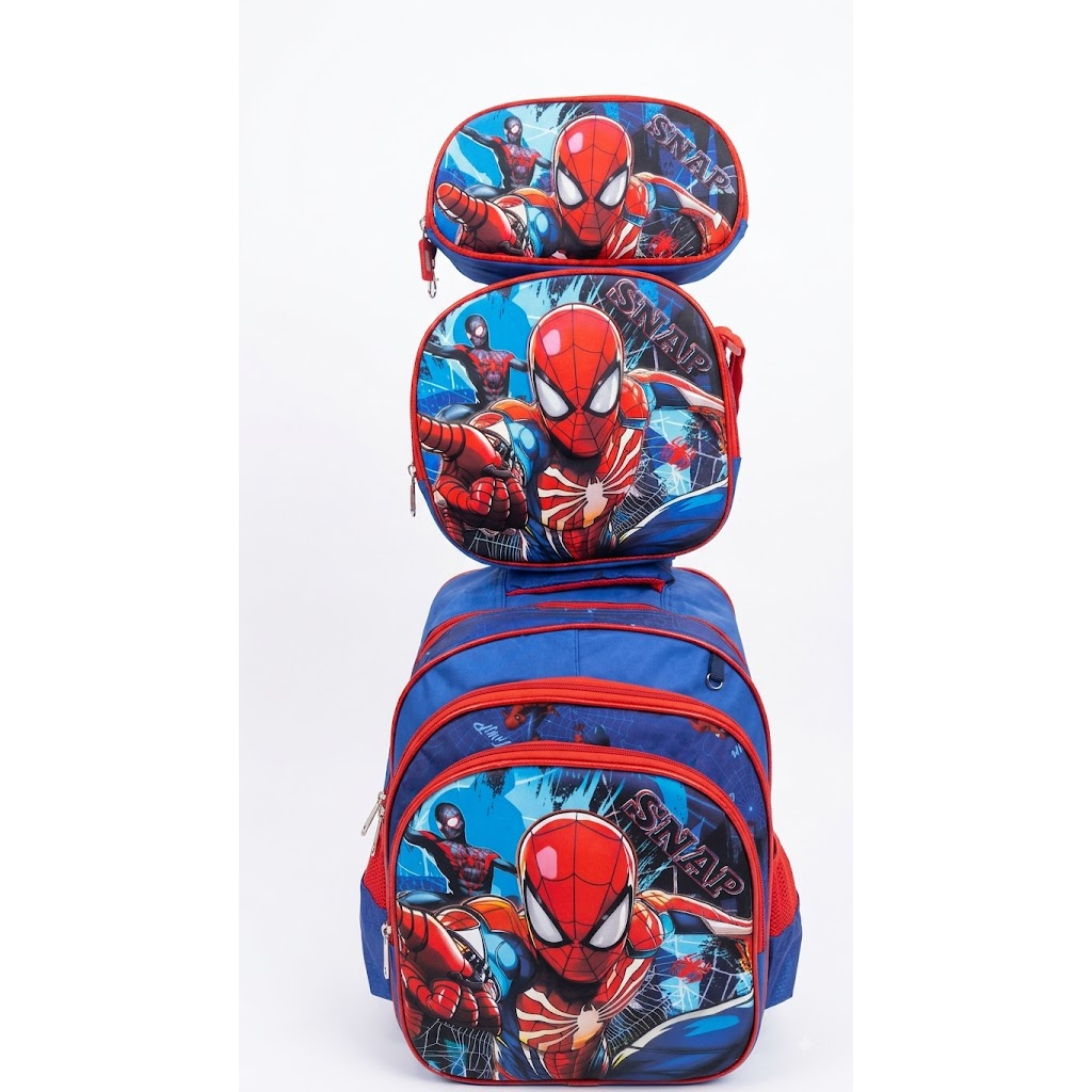 Ensemble Scolaire 3-en-1 Spider-Man (Cartable à Roulettes + Sac Goûter + Trousse)