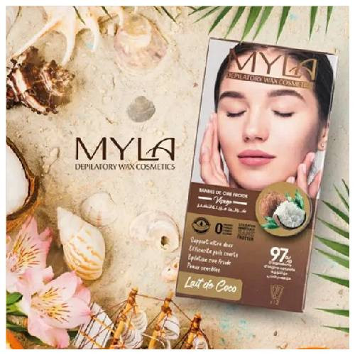Bandes de cire froide visage MYLA – Lait de coco – 12 bandes