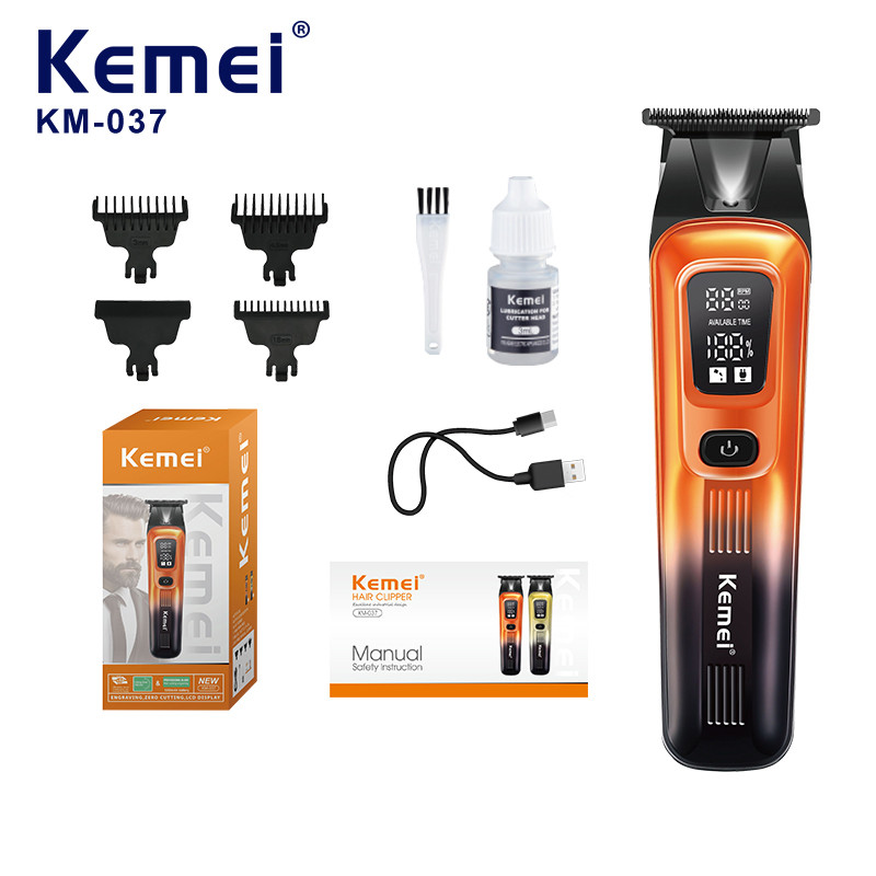 Tondeuse à cheveux Barbe Professionnel à boîtier dégradé moteur Puissante LED Zéro Coupe Kemei KM-037