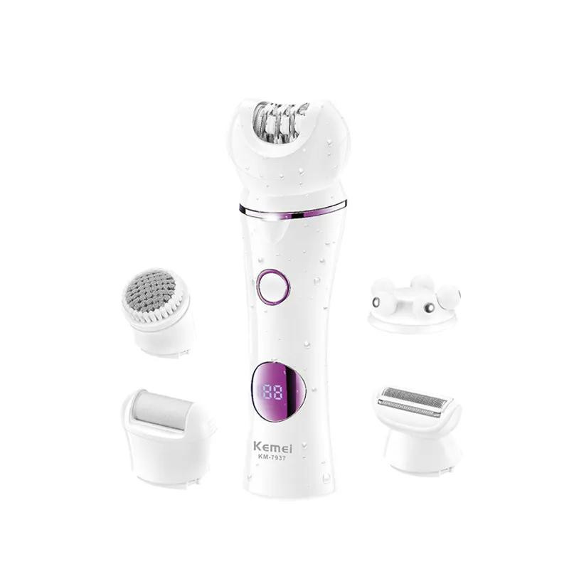 Kemei Appareil 5 en 1 Epilateur électrique étanche USB rechargeable- Gommage-Massage-Rasoir – Pieds – KM-7937 professionnel