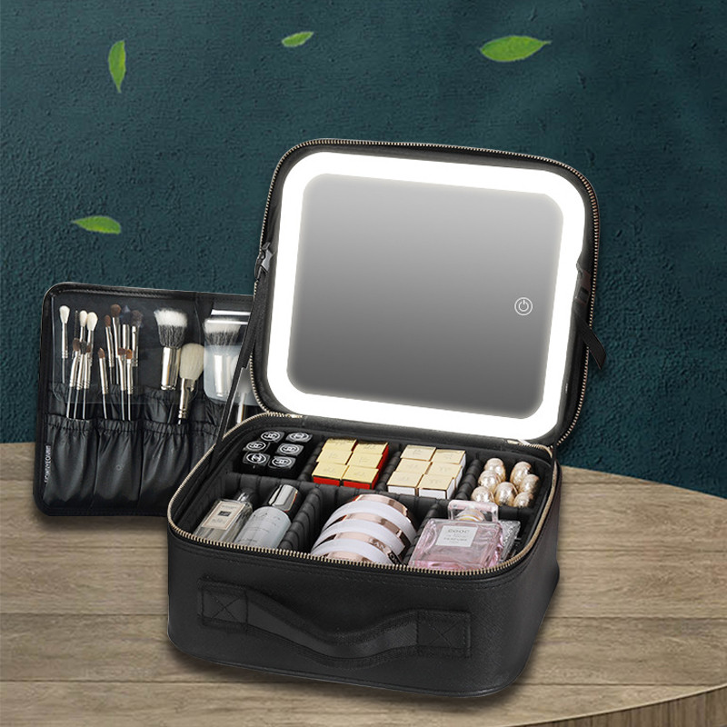 Trousse de Maquillage Étanche Multifonctionnelle avec Miroir LED Réglable