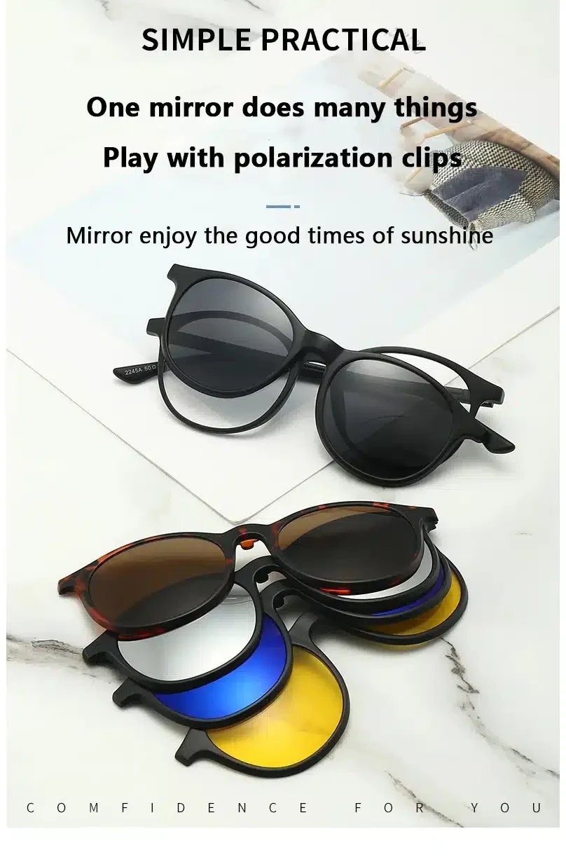 Monture de lunettes de soleil 6 en 1 pour hommes et femmes, Clip magnétique optique polarisé Réf 2307A