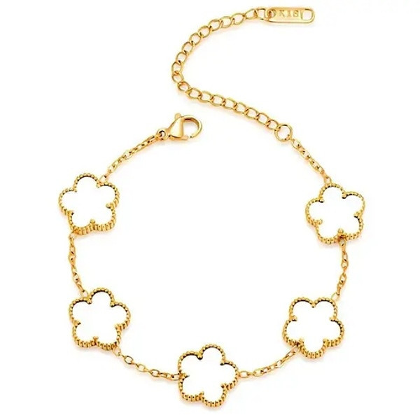 Bracelet en Acier Inoxydable Doré – Motif Trèfle Élégant