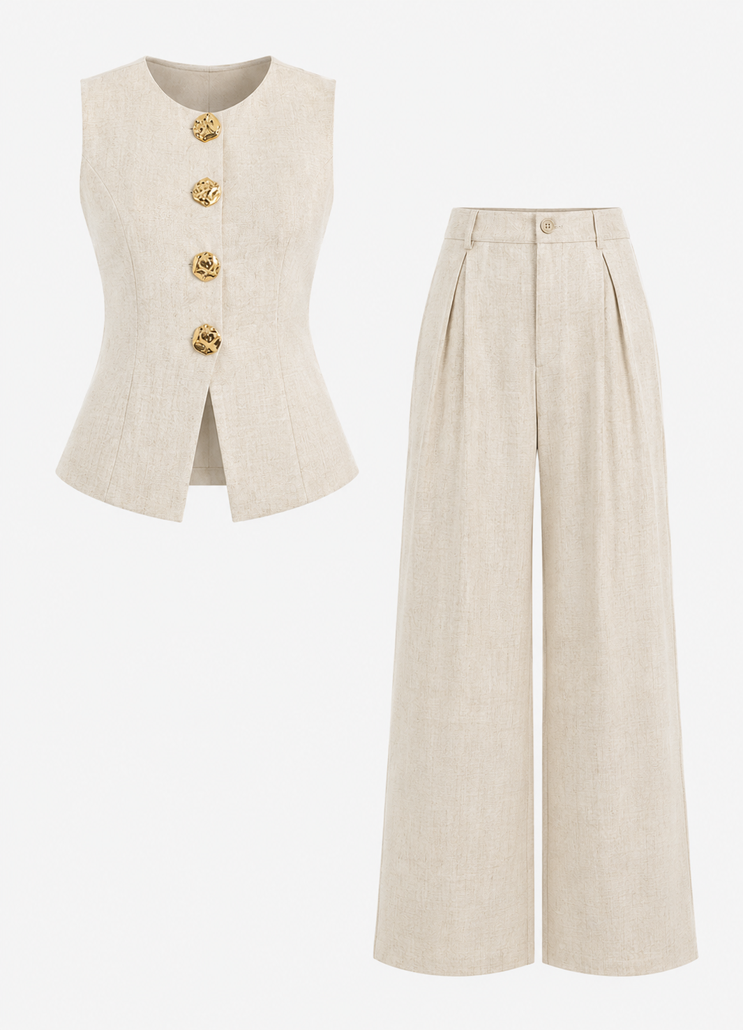 Ensemble Tailleur 2 Pièces Gilet sans Manches et Pantalon Large
