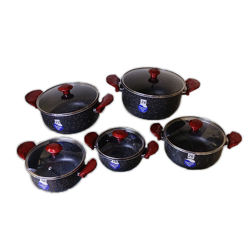 Set de 5 Faitouts Teflon Granit – 10 Pièces – Ø 16 à 24 cm