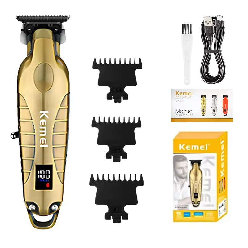 Tondeuse à Cheveux-barbe zéro écart finition Professionnel puissante Kemei KM-2293 Doré