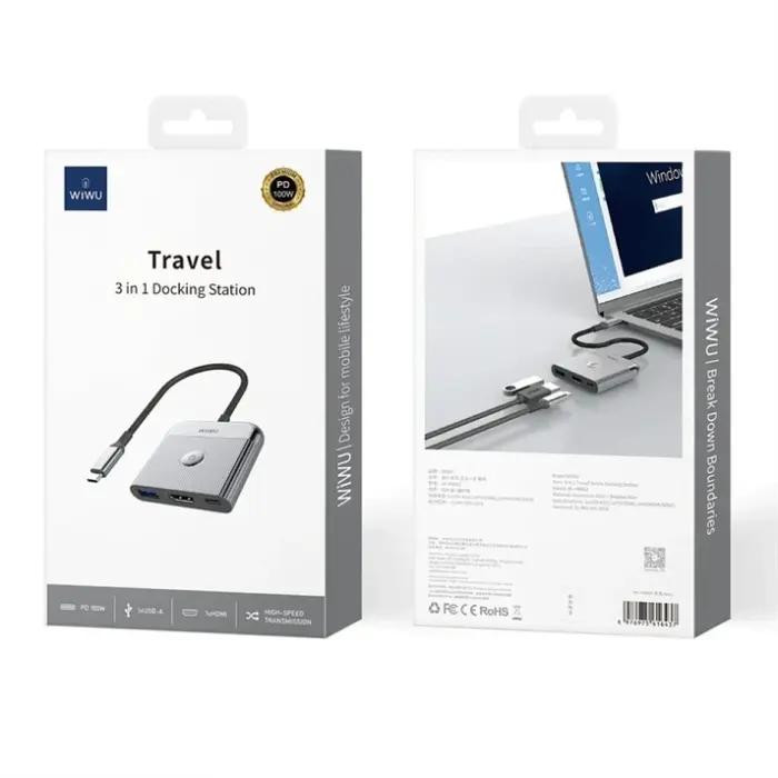 Adaptateur USB-C 3-En-1 WiWU HB002 – HDMI 4K, USB 3.0 Et USB-C Power Delivery