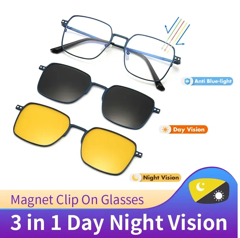 Lunettes de soleil polarisées magnétiques 3 en 1,protection UV rétro carrée