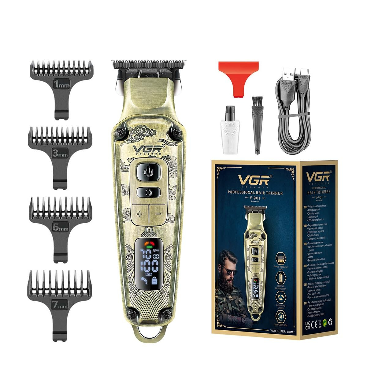 Tondeuse à cheveux professionnel avec boîtier en métal -LED Zéro Précision VGR V-901