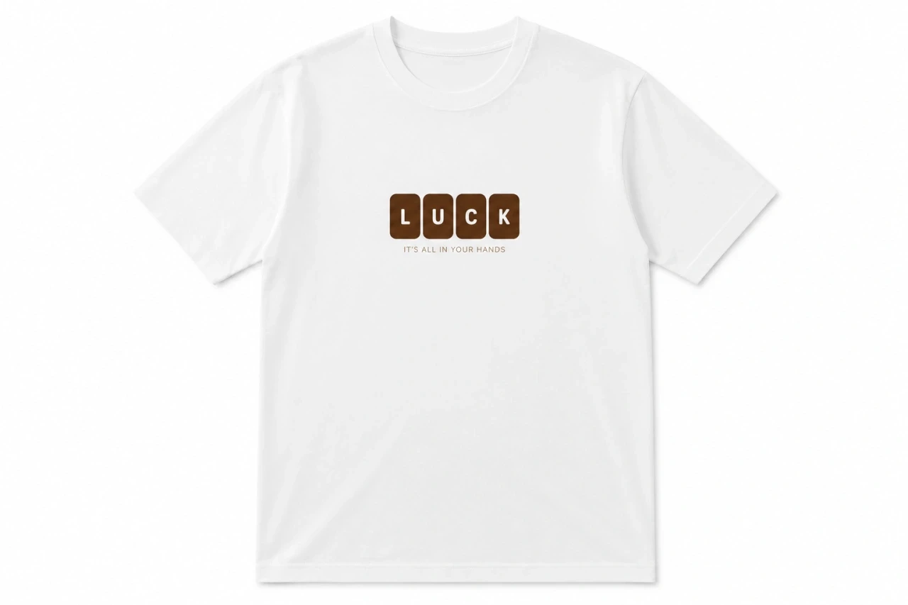 T-shirt Blanc « LUCK » – Style Streetwear Graphique