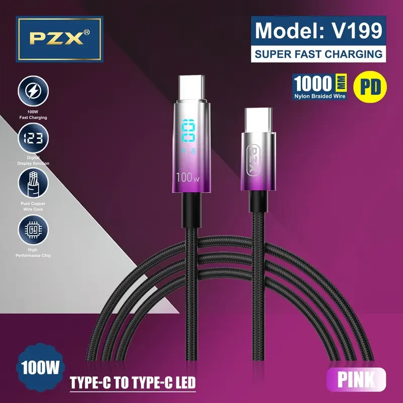 Câble USB-C – Type C PZX V199 100 W avec écran
