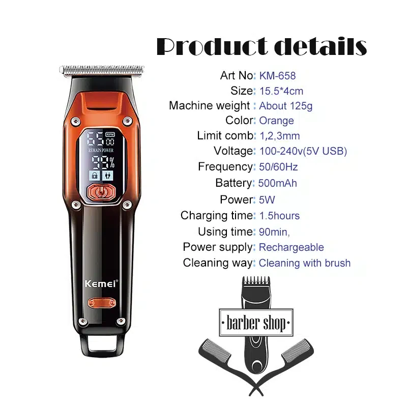 Tondeuse À Cheveux -Professionnel Rechargeable Électrique-Sans Fil