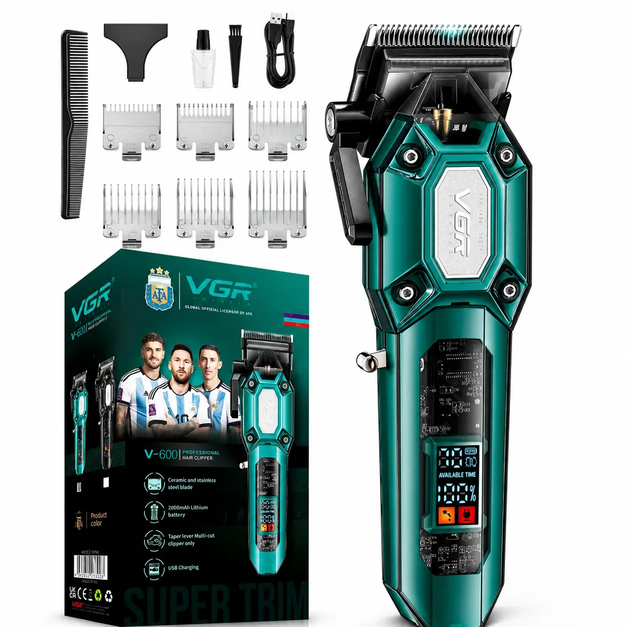 Tondeuse à Cheveux Professionnelle VGR V-600 avec Levier de Réglage & Écran LED
