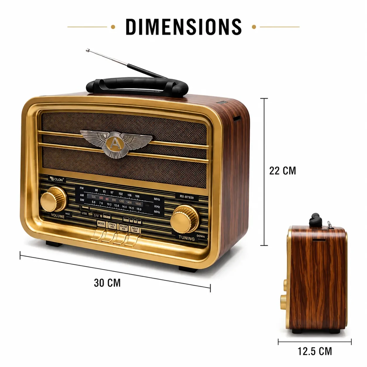 Radio Portable Vintage Elworld KK-222BT avec Bluetooth & 3 Bandes