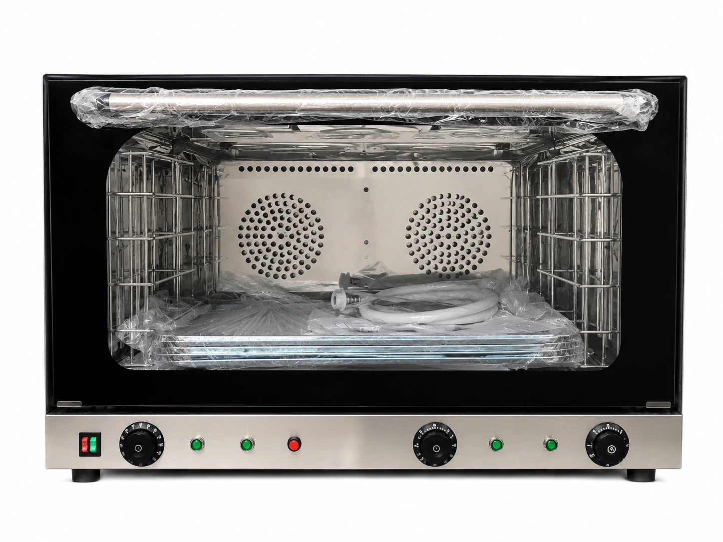 Four à convection professionnel en acier inoxydable avec chambre de cuisson double ventilation et commandes analogiques