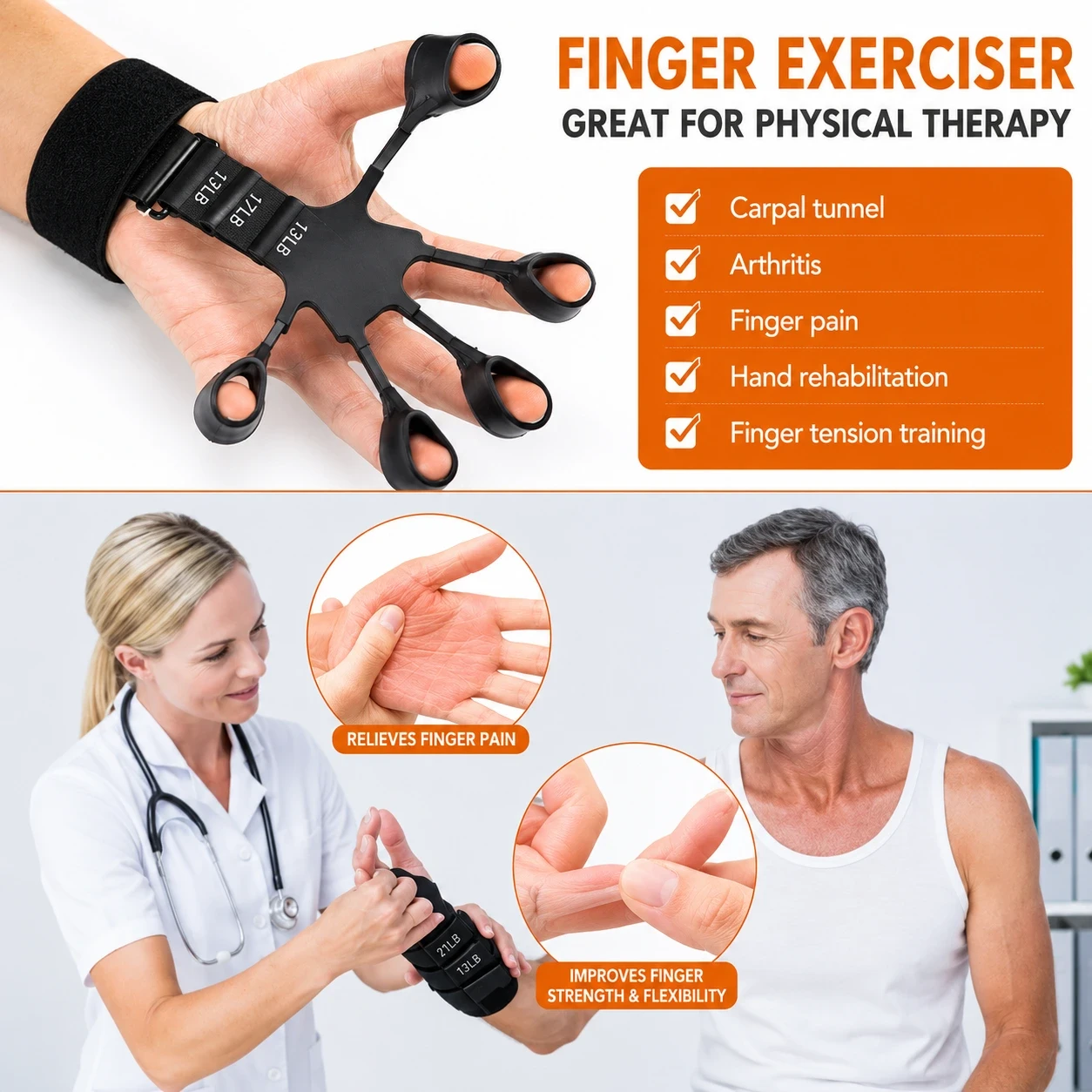 Musculation Doigts, Civière de Doigt, En Silicone Finger Stretcher, Renforcement Une Rééducation