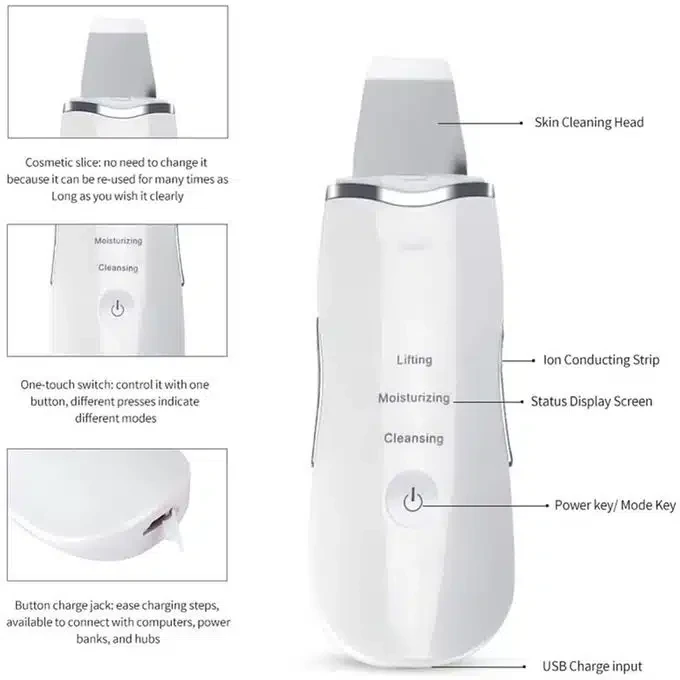 Épurateur ultrasonique de peau du visage, nettoyeur ionique, nettoyage en profondeur