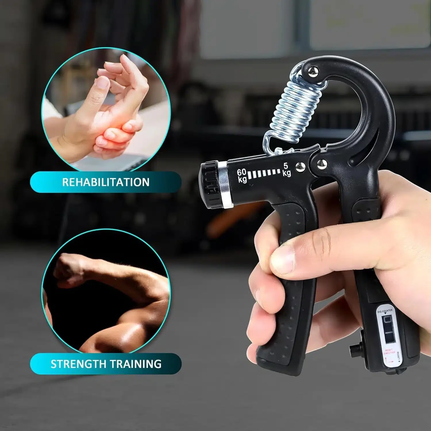 Kit 6 pièces Entraîneur de force de préhension réglable de10 à 60Kg, avec exercice des doigts, renforcement de la poignée pour la musculation musculaire et la récupération des blessures