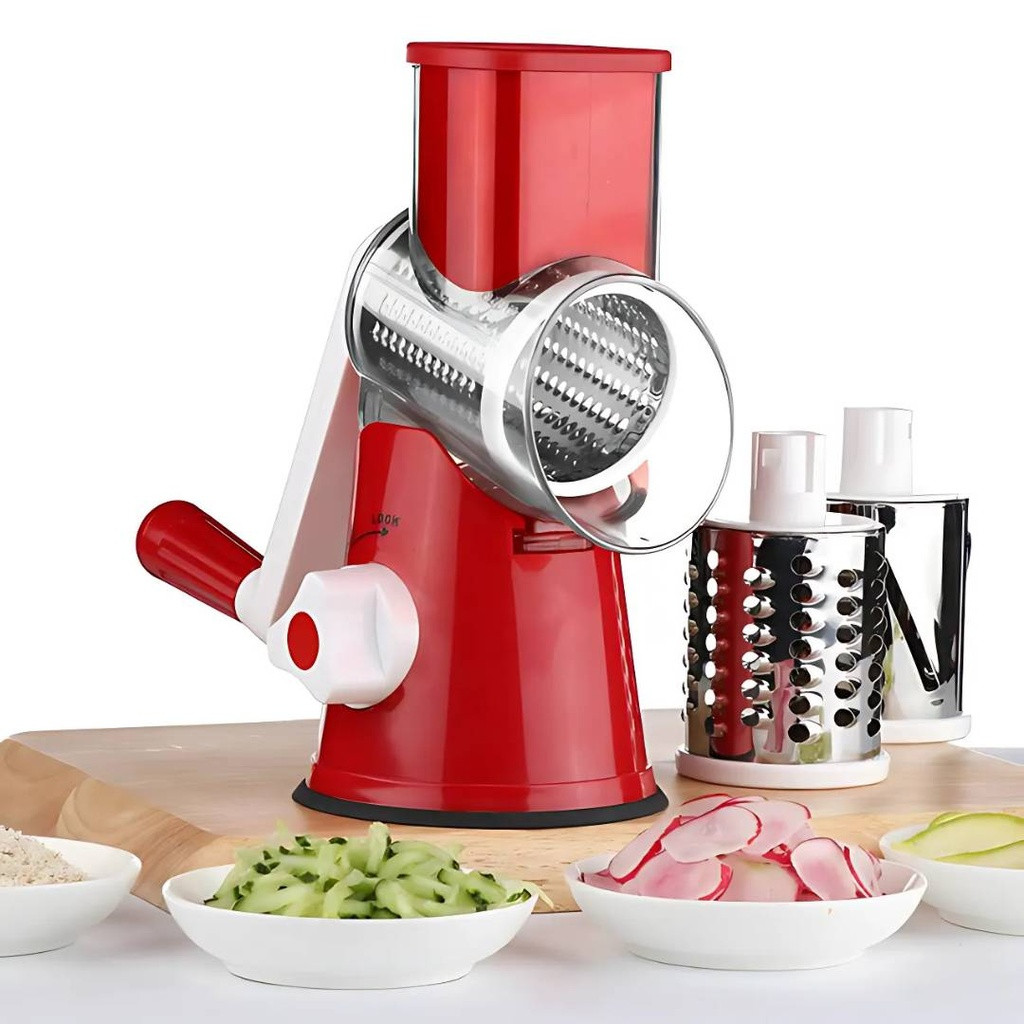 Trancheuse Multifonction Manuelle avec 3 Lames Inox – Rouge
