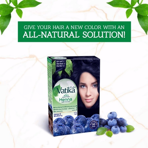 Vatika Henna Coloration Cheveux Myrtille Bleu Noir 1.1 Pack de 6x10g